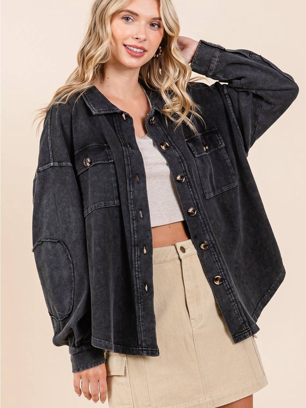 Washed Black Oversized Button-Up Shacket